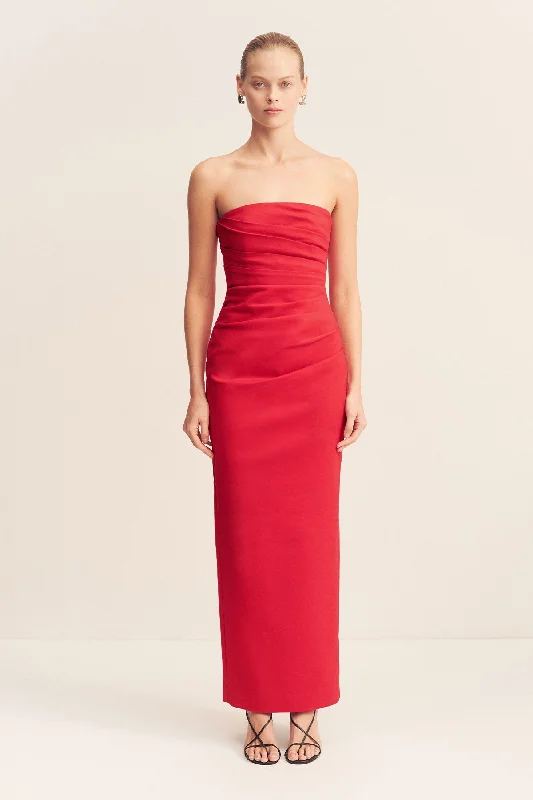 Floral Gown LANI STRAPLESS DRAPED MAXI DRESS - CHILLI