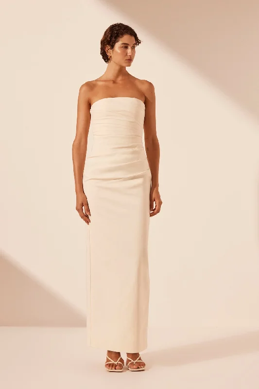 Modern Minimalist Gown LANI STRAPLESS DRAPED MAXI DRESS - RICE