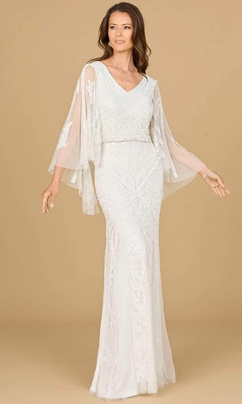 Ruffled Ball Gown Lara Dresses 51186 - Sheer Cape Sleeve Wedding Dress