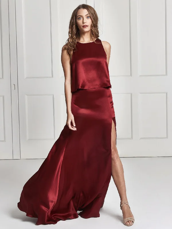 Sheer Sleeve Dress Lena skirt & top set - Deep red