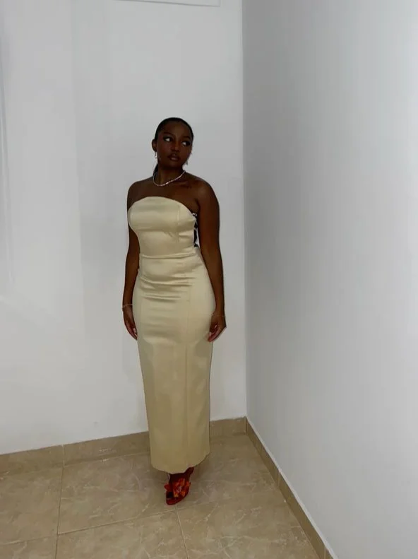 Layered Tulle Dress Ivory Satin Strapless Backless Simple Evening Party Dress with Slit,DP1280 Layered Tulle Dress Ivory Satin Strapless Backless Simple Evening Party Dress with Slit,DP1280