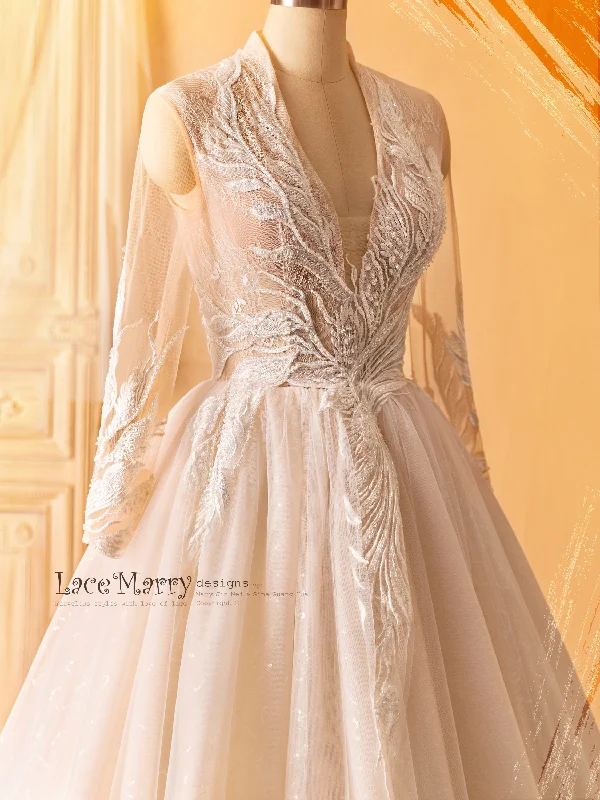 Grand Ballroom Gown MIA / Long Sleeves Wedding Dress with Hand Beaded Amazing Flower Appliques Grand Ballroom Gown MIA / Long Sleeves Wedding Dress with Hand Beaded Amazing Flower Appliques