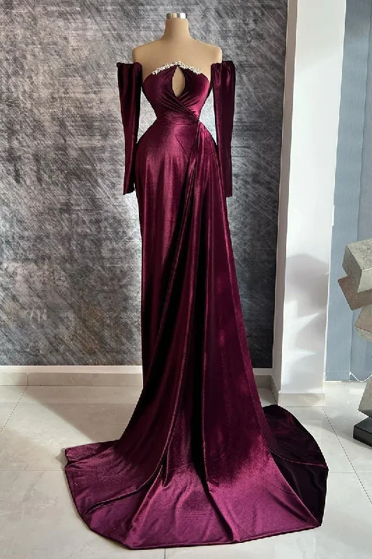 Handmade Dress Long Velvet Sequined Detachable Sleeves Prom Dress With Train,DP1112 Handmade Dress Long Velvet Sequined Detachable Sleeves Prom Dress With Train,DP1112