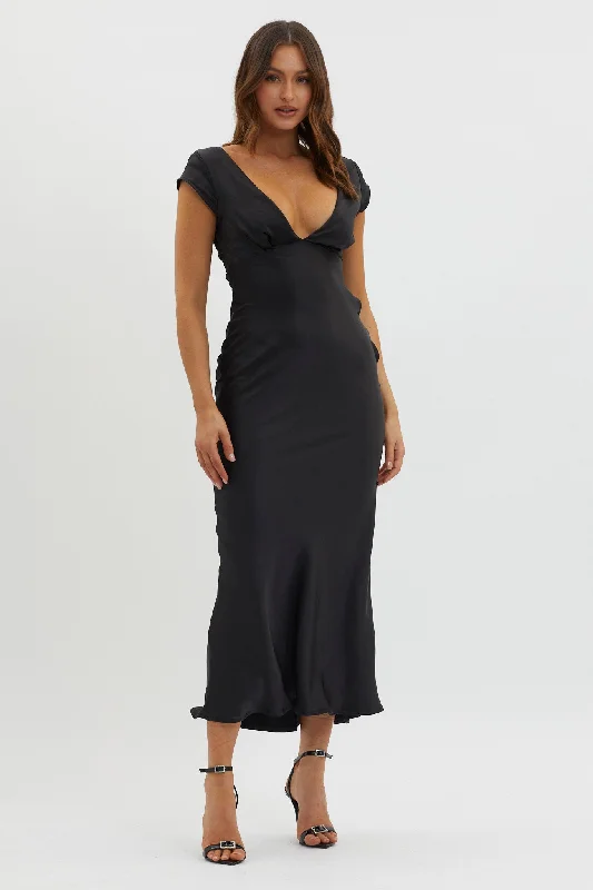 Fairytale Gown Lucinda V-Neck Twist Back Midi Dress Black