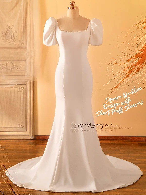 Luxury Gown MADIA / Square Neckline Wedding Dress with Short Puff Sleeves