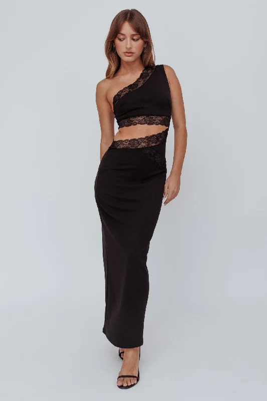 Ornate Lace Dress Mahli One-Shoulder Cut-Out Maxi Dress Black