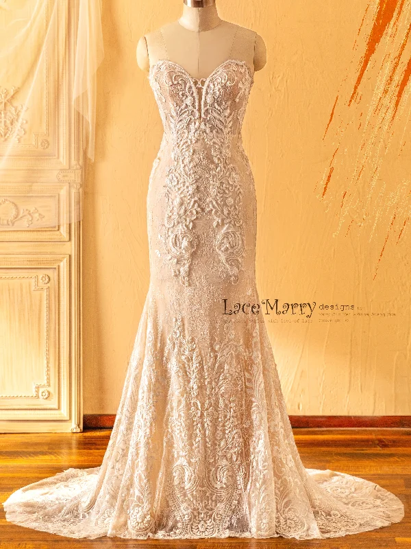 Appliqué Dress MALENA / Strapless Deep Plunge Wedding Dress