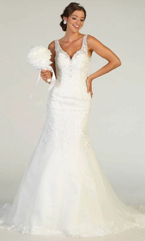 Garden Wedding Dress May Queen Bridal RQ7798 - Brocade V Neck Bridal Dress