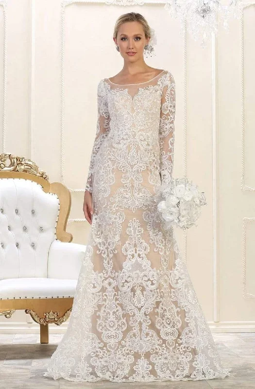 Traditional Gown May Queen - RQ7603 Embroidered Long Sleeve Bateau Trumpet Dress