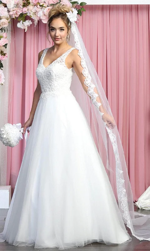 Dreamy Lace Gown May Queen RQ7883 - Sleeveless V-neck Wedding Gown