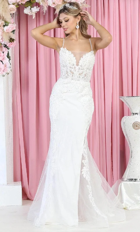 Scalloped Lace Dress May Queen RQ7919 - Embroidered Mermaid Wedding Gown
