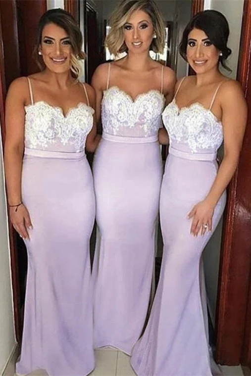 Minimalist Crepe Dress Mermaid Straps Pale Lavender Bridesmaid Dress with Appliques