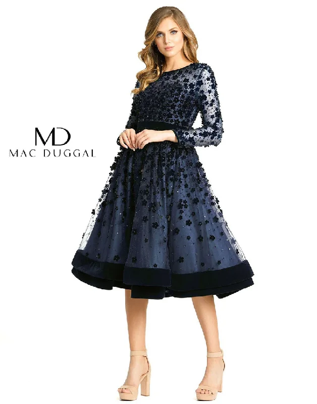 Midnight 14 Mac Duggal Sheer Long Sleeve A Line Short Dress Sale