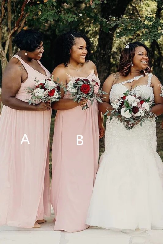 Mismatached A-line Pale Pink Chiffon Bridesmaid Dress