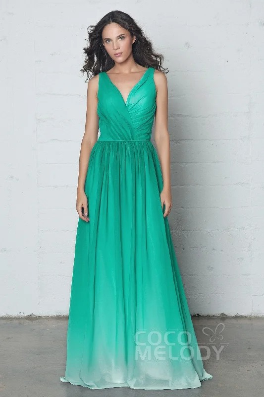 Scalloped Lace Dress Sheath-Column Floor Length Chiffon Ombre Dress COZF17014