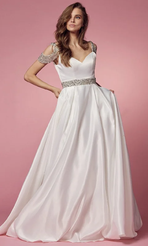 Sparkle Ball Gown Nox Anabel Bridal R224W - Cold Shoulder Bridal Gown
