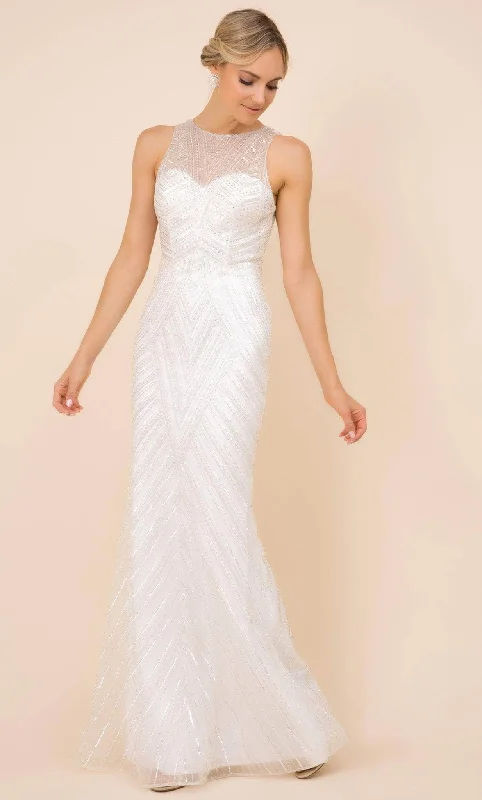 Pleated Gown Nox Anabel H404W - Illusion Sequined Fitting Gown
