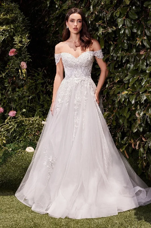 OFF THE SHOULDER A-LINE LACE & TULLE WEDDING DRESS CDC159W