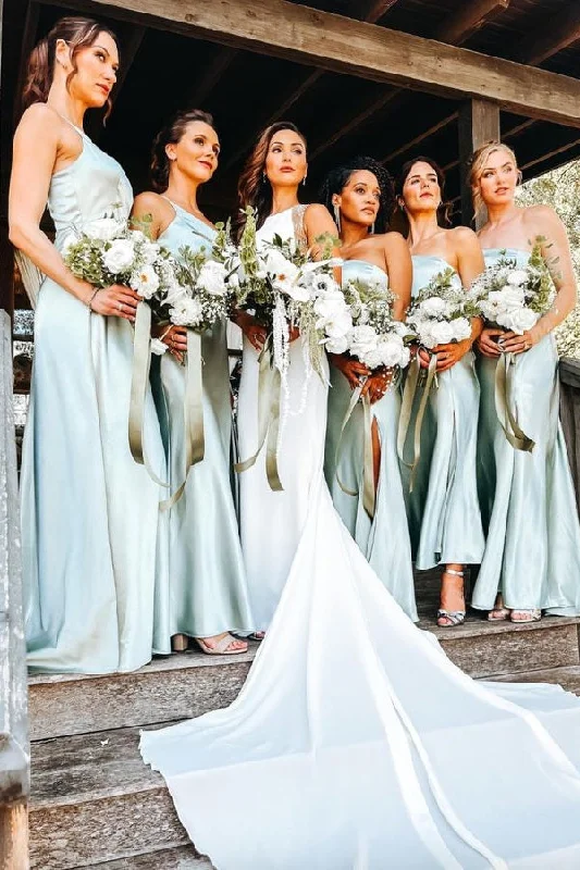 Unique Wedding Gown One Shoulder Sage Green Floor Length Bridesmaid Dress
