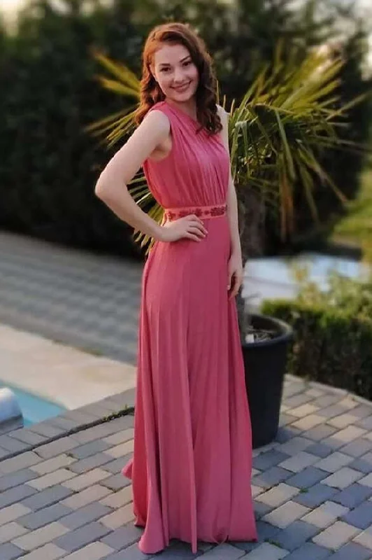 One Shoulder Sheath Red Long Bridesmaid Dress