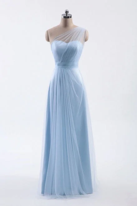Vintage Gown One Shoulder Sweetheart Ice Blue Bridesmaid Dress