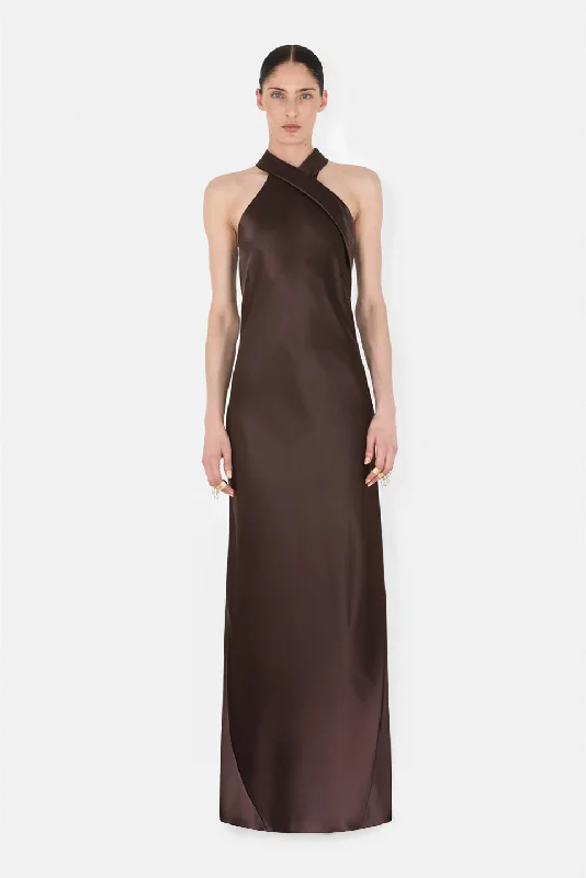 Puffy Sleeve Dress PANDORA GOWN - CHOCOLATE