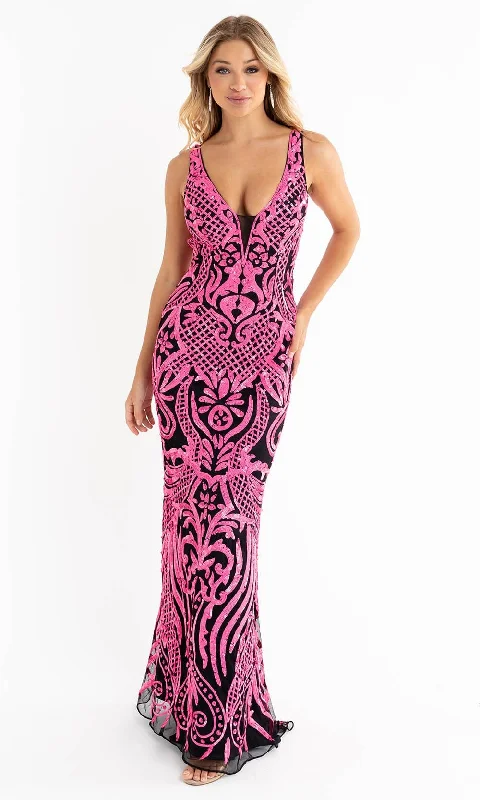 Chic Minimalist Dress Primavera Couture - 3722 Floral Sequin Sheath Prom Gown