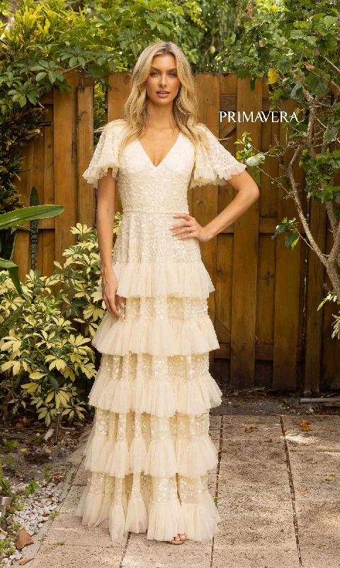Timeless Elegance Dress Short Sleeve Long Tiered Evening Gown 12017