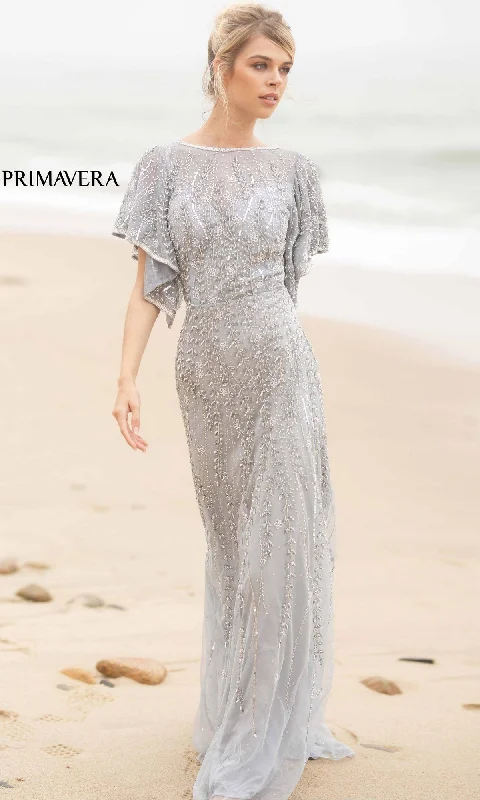 Floor-Length Dress Long Beaded Evening Gown with Short Sleeves 3681