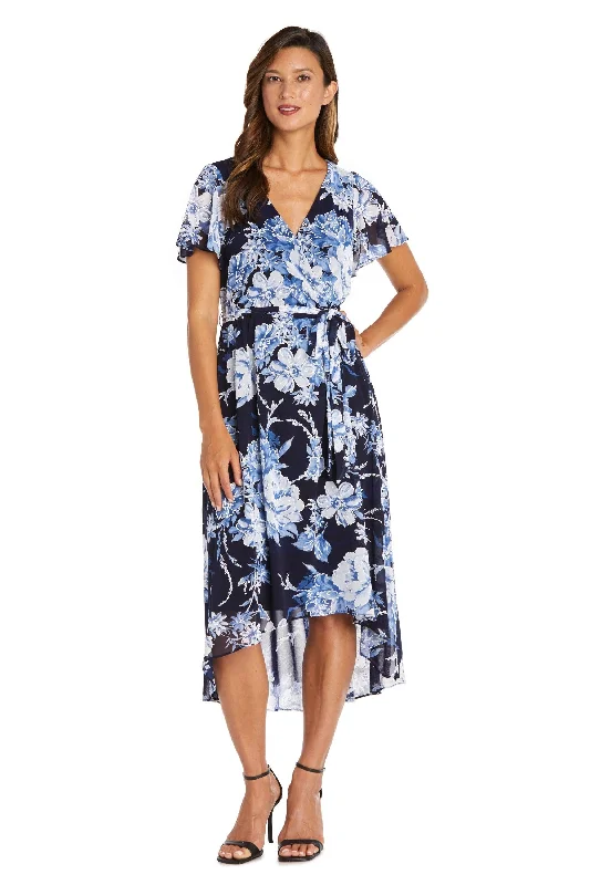 R&M Richards 9410 High Low Print Short Sleeve Dress