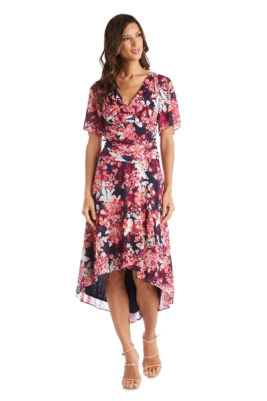 R&M Richards 7316 High Low Short Sleeve Print Dress