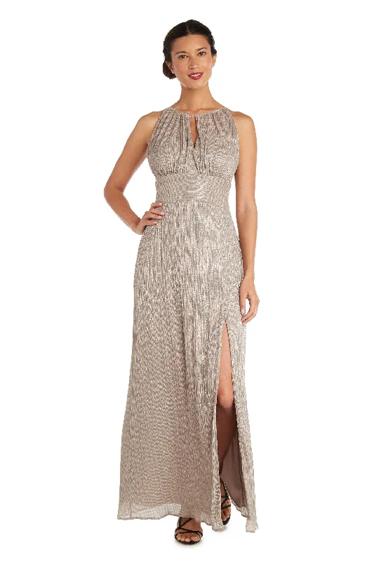 Pleated Gown R&M Richards 9283P Long Formal Petite Metallic Gown Sale