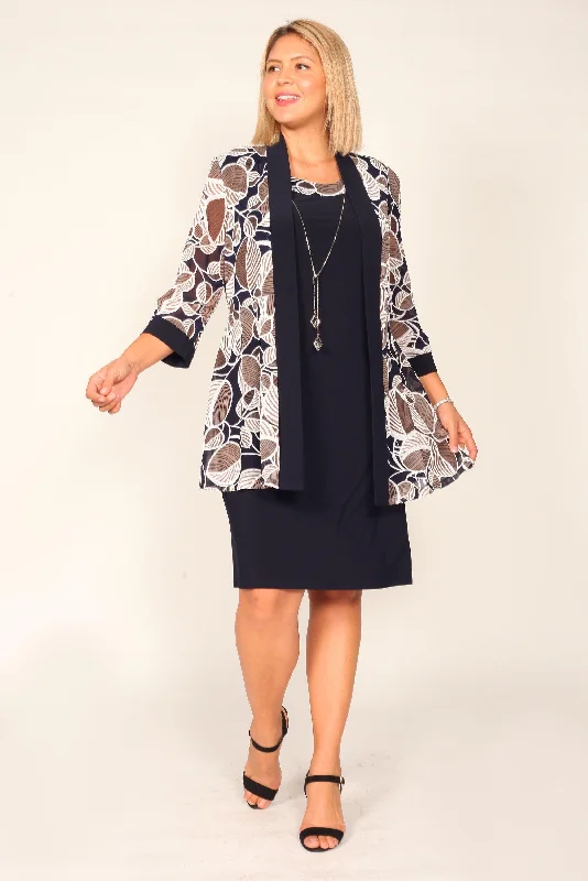 Strapless Dress R&M Richards 5523 Short Floral Print Dress Navy