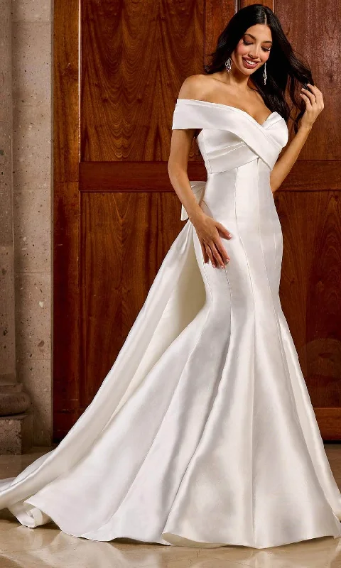Vintage-Inspired Gown Rachel Allan RB3188 - Plunging V-Neck Overskirt Bridal Gown