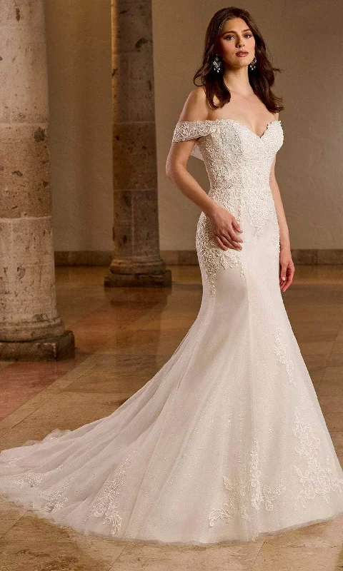 One-Shoulder Gown Rachel Allan RB4160 - Off Shoulder Beaded Lace Bridal Gown