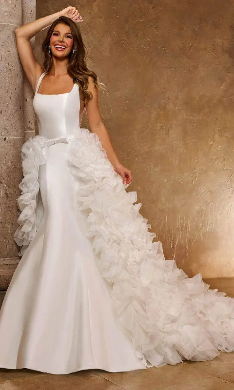 Traditional Gown Rachel Allan RB5035 - Square Ruffled Overskirt Bridal Gown