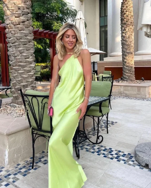 Grand Ballroom Gown Sage Green Halter Backless Party Dress Simple Wedding Guest Dress,DP1299
