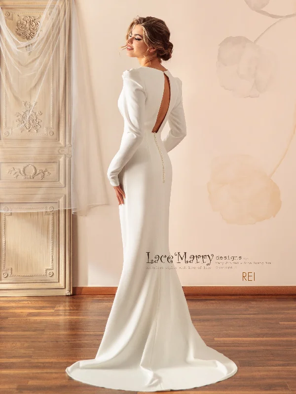 Asymmetrical Hem Dress REI / Puff Shoulder Sleeve Simple Wedding Dress
