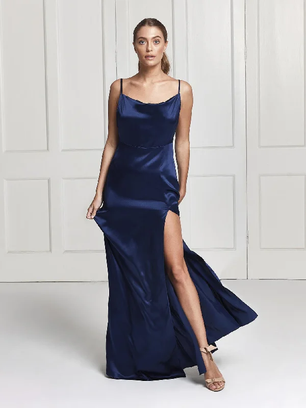 Salome silk sample dress in navy