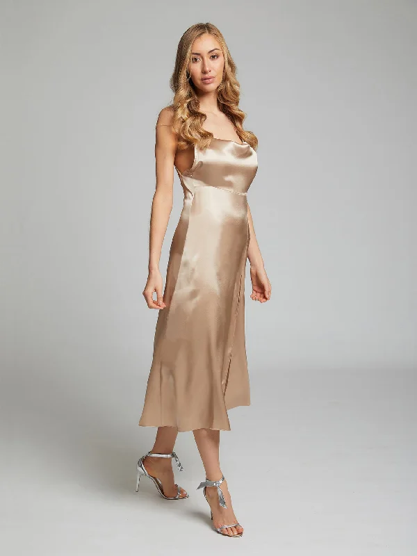 Selah silk dress in champagne