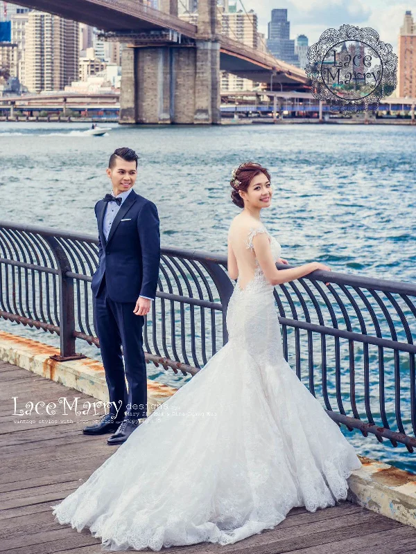 Sheer Back Lace Wedding Dress with Beaded Neckline