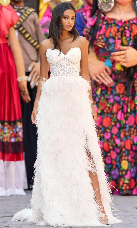 Floor-Length Dress Sherri Hill 55472 - Feathered Appliqued Evening Dress