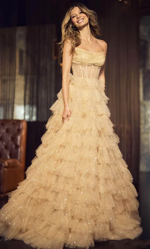 Sophisticated Dress Sherri Hill 55950 - Ruffled Tulle A-line Strapless Gown