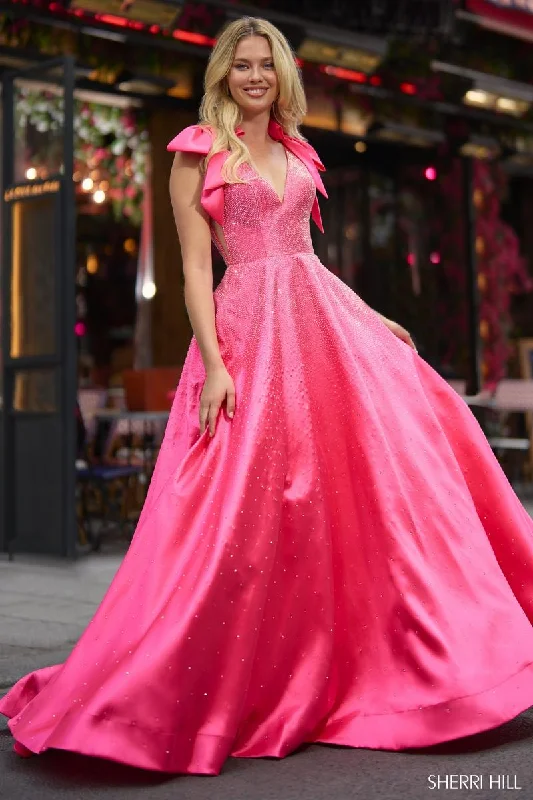 Asymmetrical Hem Dress Sherri Hill Bow Shoulder Ball Gown Prom Dress 56929