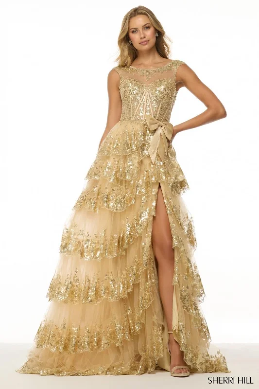 Simple Gown Sherri Hill Cap Sleeve Ruffle Prom Dress 57000