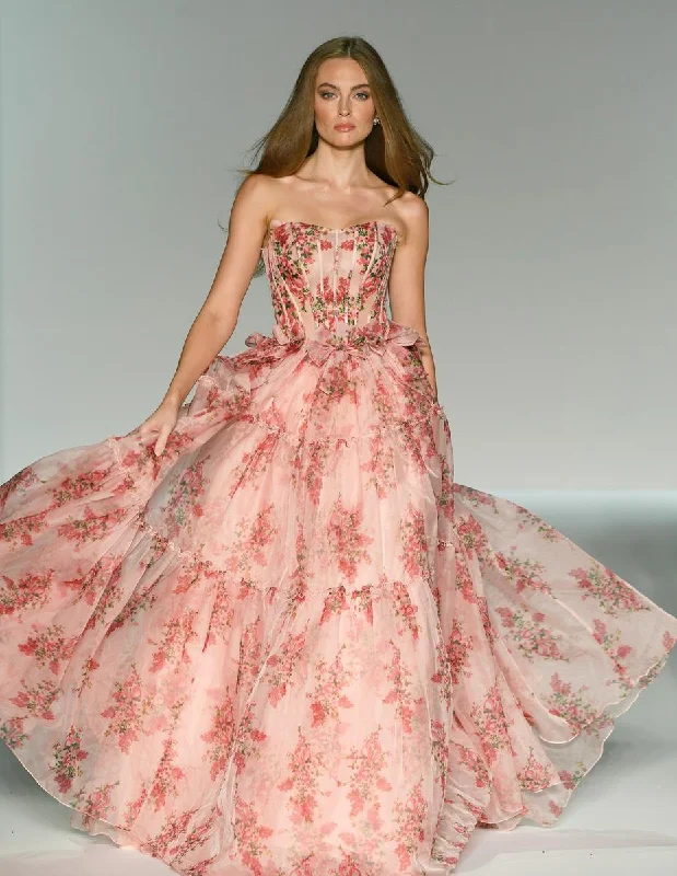 Hand-Beaded Gown Sherri Hill Strapless Floral Prom Dress Style 57211