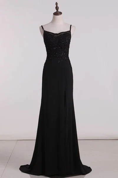 Modern Minimalist Gown Black Beading Appliques Long Prom Dress Formal Party Dress with Slit,DP1449 Modern Minimalist Gown Black Beading Appliques Long Prom Dress Formal Party Dress with Slit,DP1449