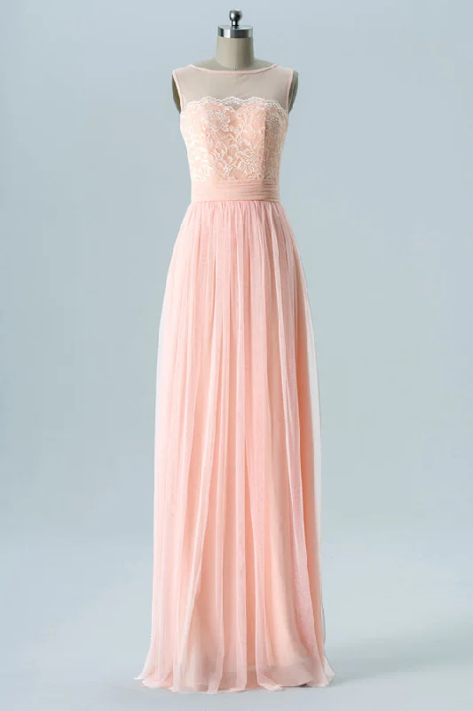 Simple long Peach Chiffon Bridesmaid Dress