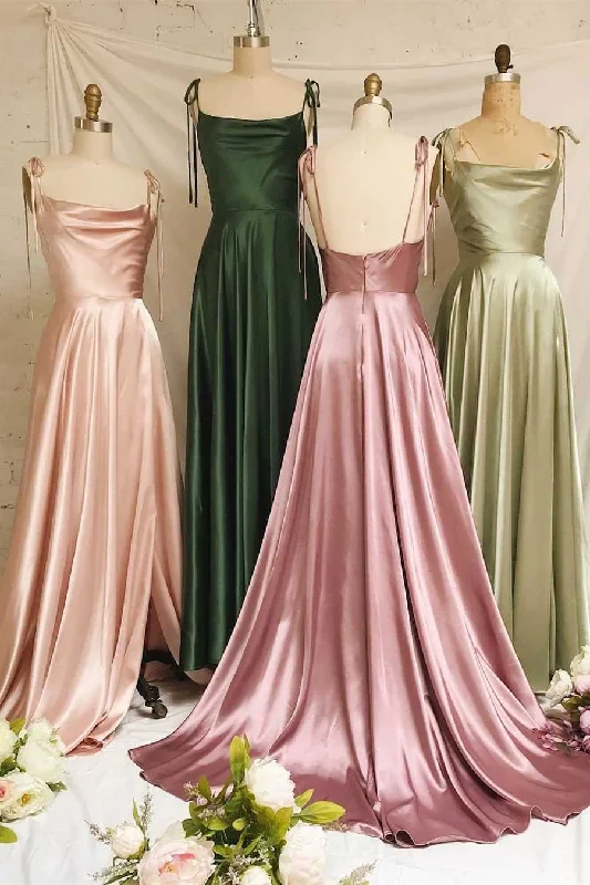 Chiffon Dress Simple Tie Shoulder A-Line Long Bridesmaid Dress