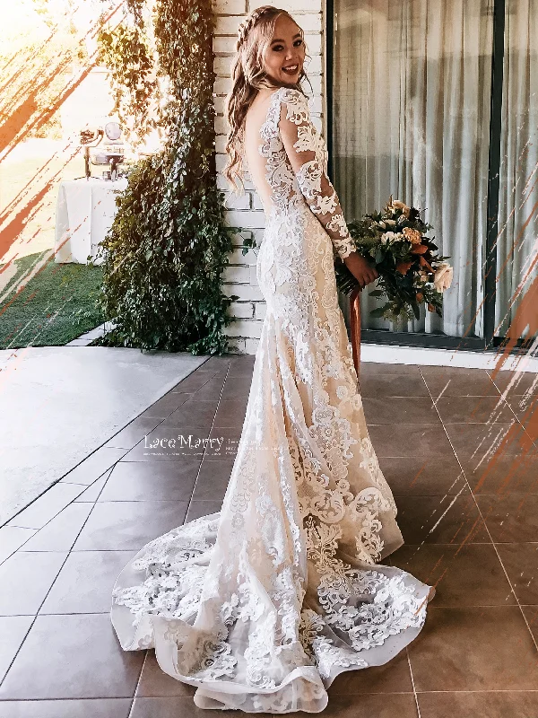 A-Line Dress SKYE / Gorgeous Fitted Lace Wedding Dress with Long Sleeves
